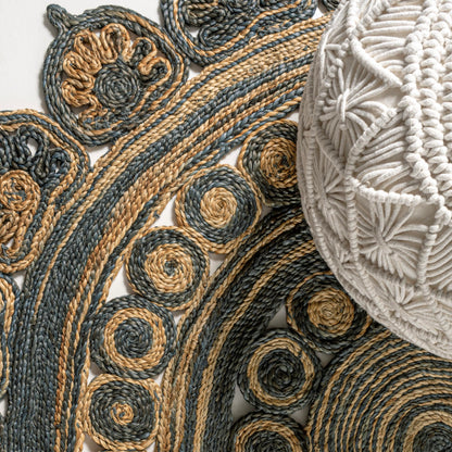 JONATHAN Y Flora Medallion Jute Blue/Natural 4' Round Indoor Area Rug, Bohemian, Contemporary, Easy-Cleaning for Living Room, Bedroom, Kitchen, Pet Friendly, Non-Shedding (RNF118A-4R)
