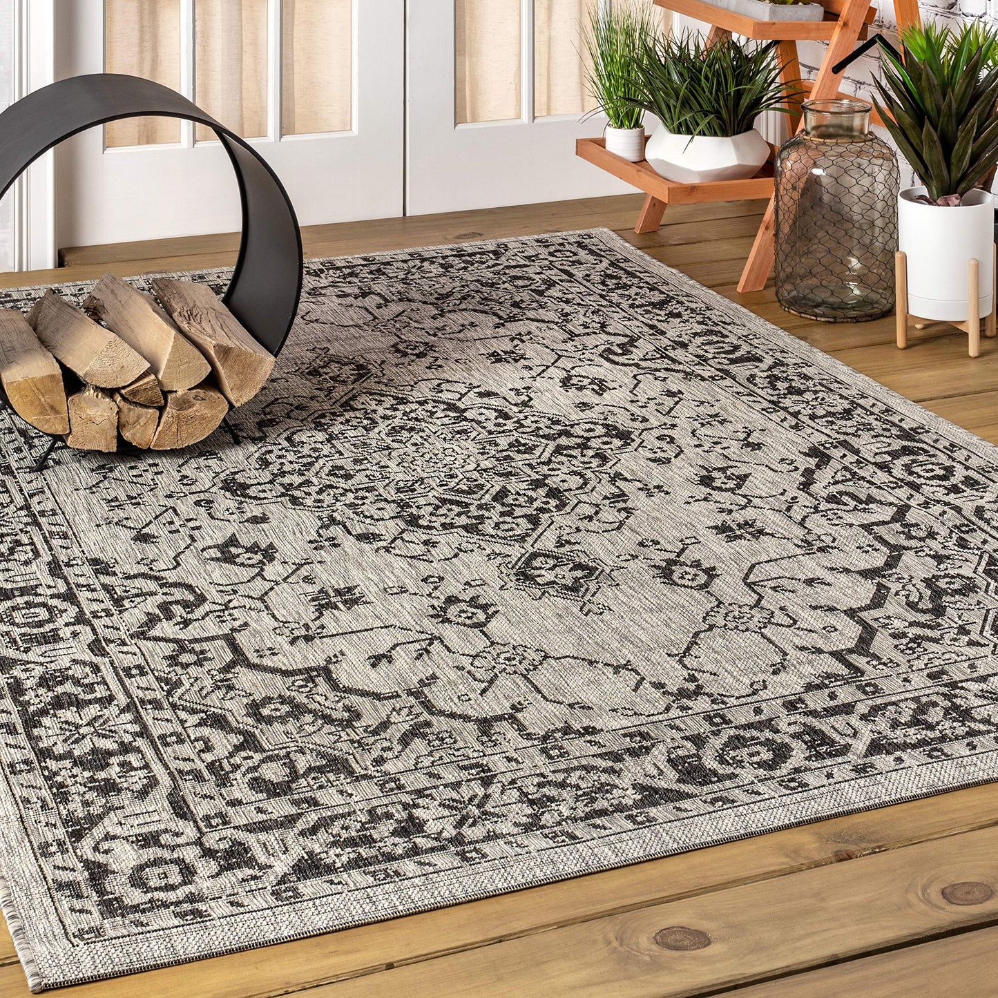 JONATHAN Y Boho Medallion Indoor Outdoor Area Rug 3X5 Gray/Black, Rozetta Textured Weave for Backyard, Patio, Porch, Easy-Cleaning, High Traffic, Pet-Friendly, Non-Shedding (SMB102D-3)