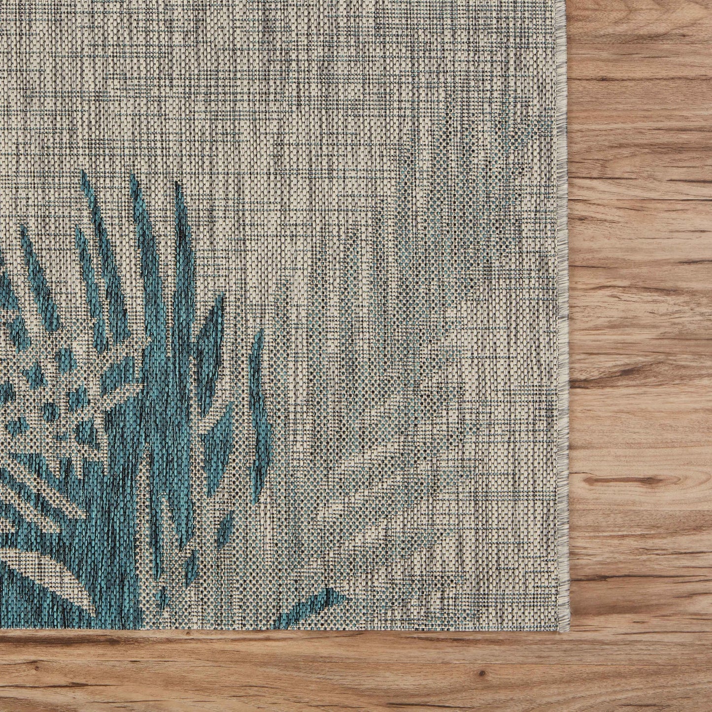 LR Home Palm Fronds Outdoor Area Rug for Home Decor, Carpet for Deck, Patio, Garden, Farmhouse Rug, 5' x 7', Blue/Beige