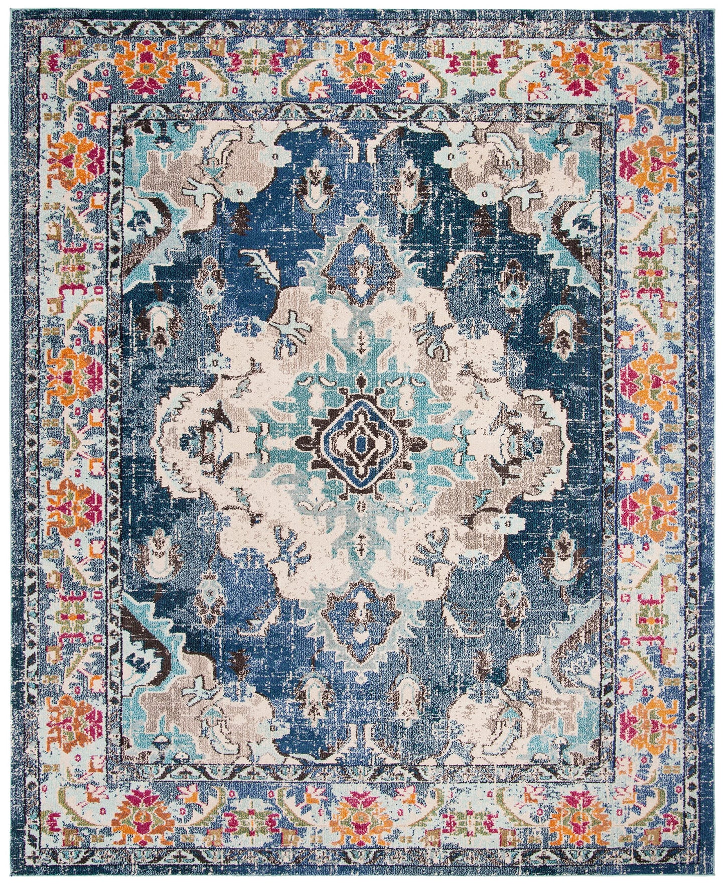 SAFAVIEH Monaco Collection Area Rug - 10' x 14', Navy & Light Blue, Non-Shedding & Easy to Clean, Distressed Medallion Design, Ideal for Living Room, Bedroom, Dining Space (MNC243N)