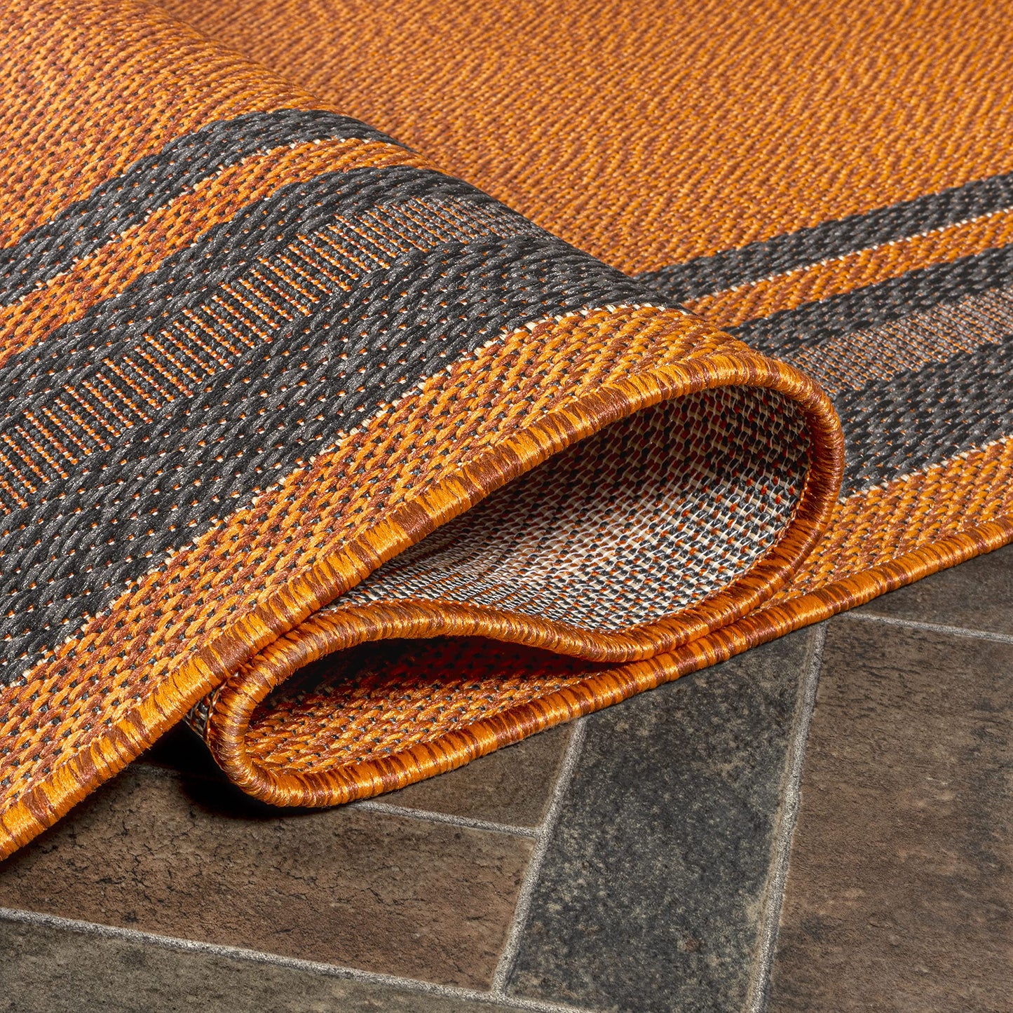 JONATHAN Y Border Stripe Indoor Outdoor Runner Rug 2X8 Orange/Dark Gray, James Modern for Backyard, Patio, Porch, Easy-Cleaning, High Traffic, Pet-Friendly, Non-Shedding (SMB201A-28)