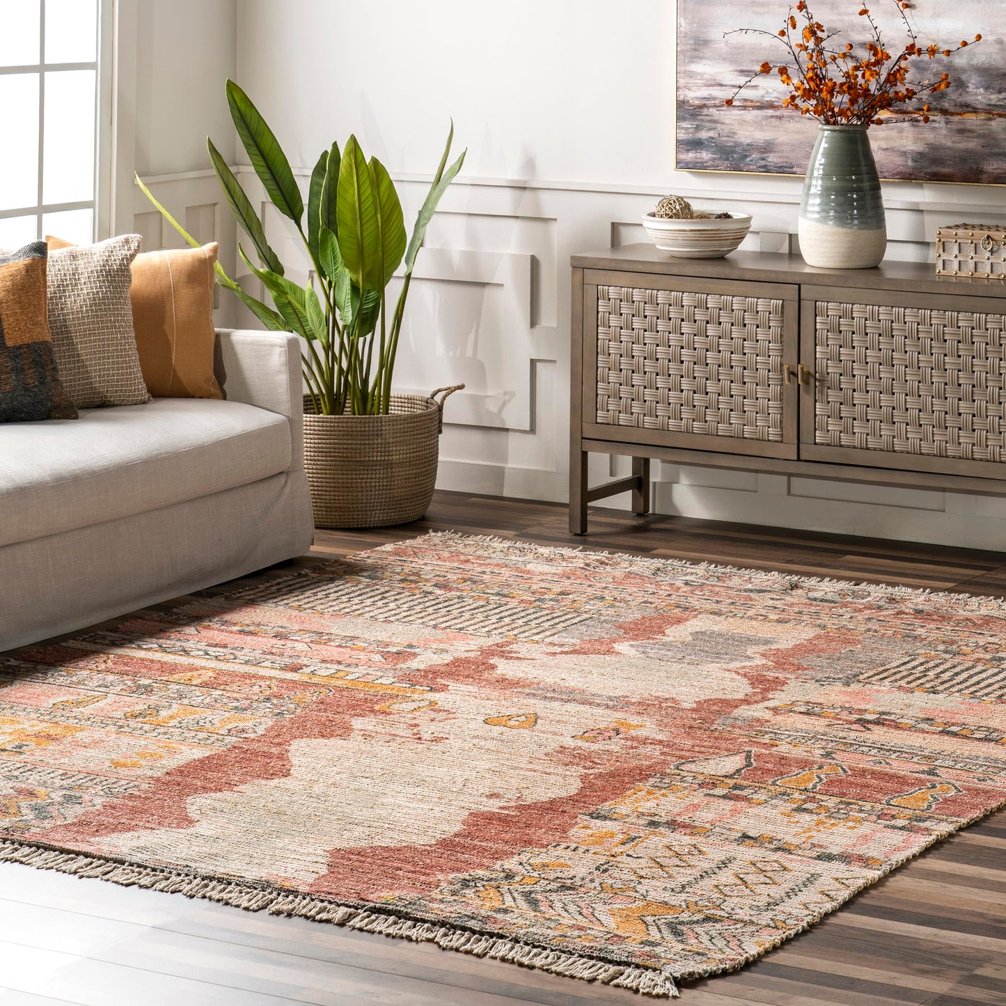 Nuloom Hermina Multicolor/Ivory, 3' x 5', Handmade, Jute, Tribal, Tasseled, Soft and Textured, High Traffic, Stain Resistant, Easy Clean, Durable Runner for Bedroom, Living Room, Dining, Foyer