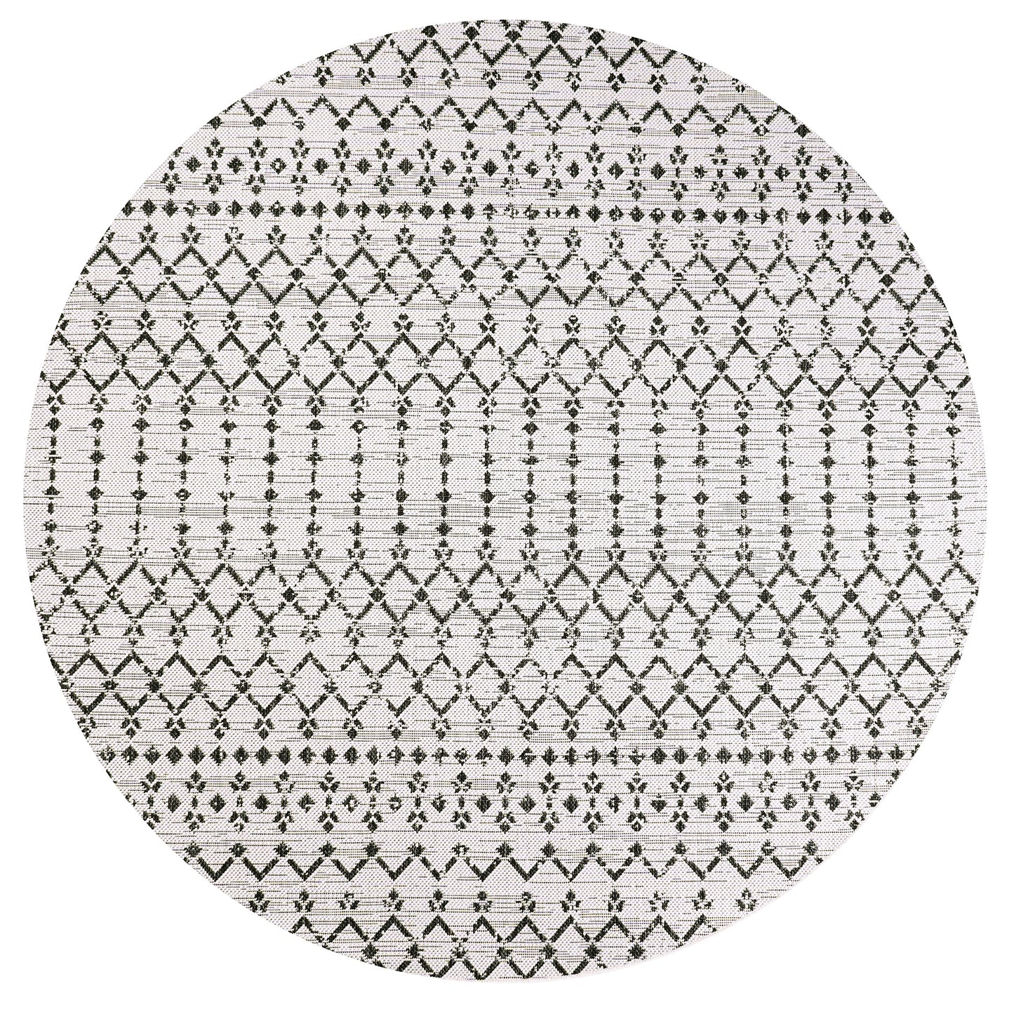 JONATHAN Y Moroccan Geometric Indoor Outdoor Round Area Rug 6 Ft Cream/Black, Ourika Textured Weave for Backyard, Patio, Porch, Easy-Cleaning, High Traffic, Pet-Friendly, Non-Shedding (SMB108I-6R)