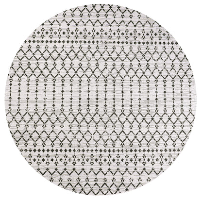 JONATHAN Y Moroccan Geometric Indoor Outdoor Round Area Rug 6 Ft Cream/Black, Ourika Textured Weave for Backyard, Patio, Porch, Easy-Cleaning, High Traffic, Pet-Friendly, Non-Shedding (SMB108I-6R)
