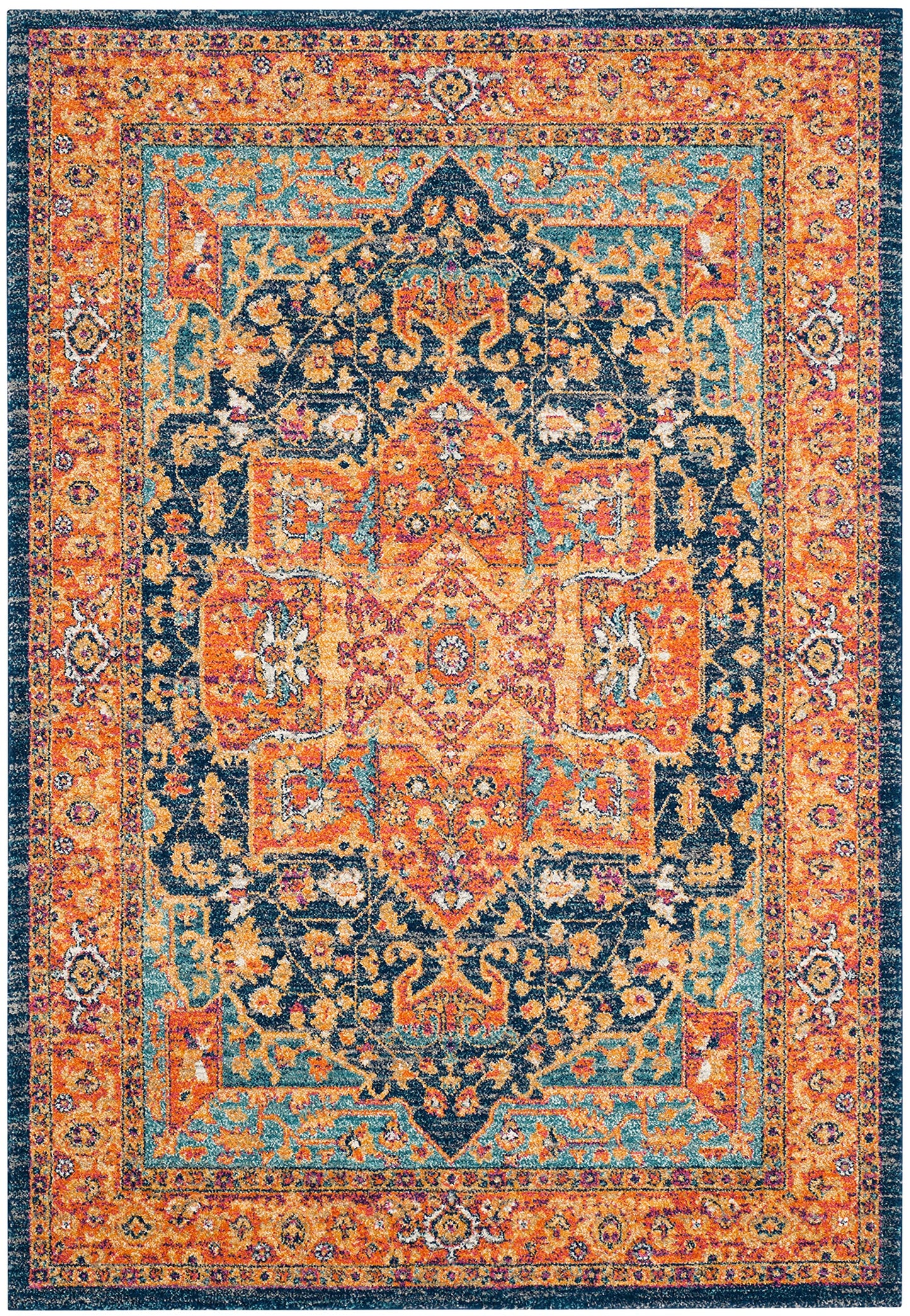 SAFAVIEH Evoke Collection 4' x 6' Blue/Orange EVK275C Oriental Medallion Distressed Non-Shedding Living Room Bedroom Accent Rug