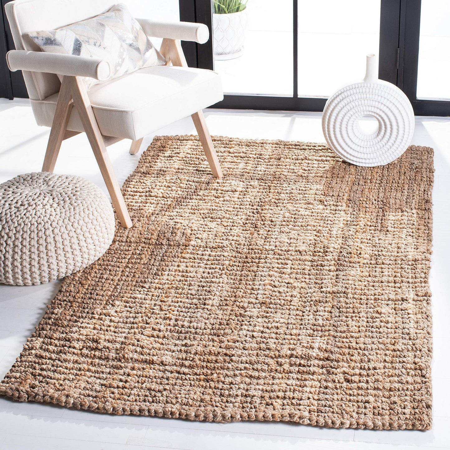 SAFAVIEH Area Rug 5x8 - Natural Fiber Collection - Natural Brown, Handmade Jute, Farmhouse Style, Chunky Textured Thick Pile (NF447A)
