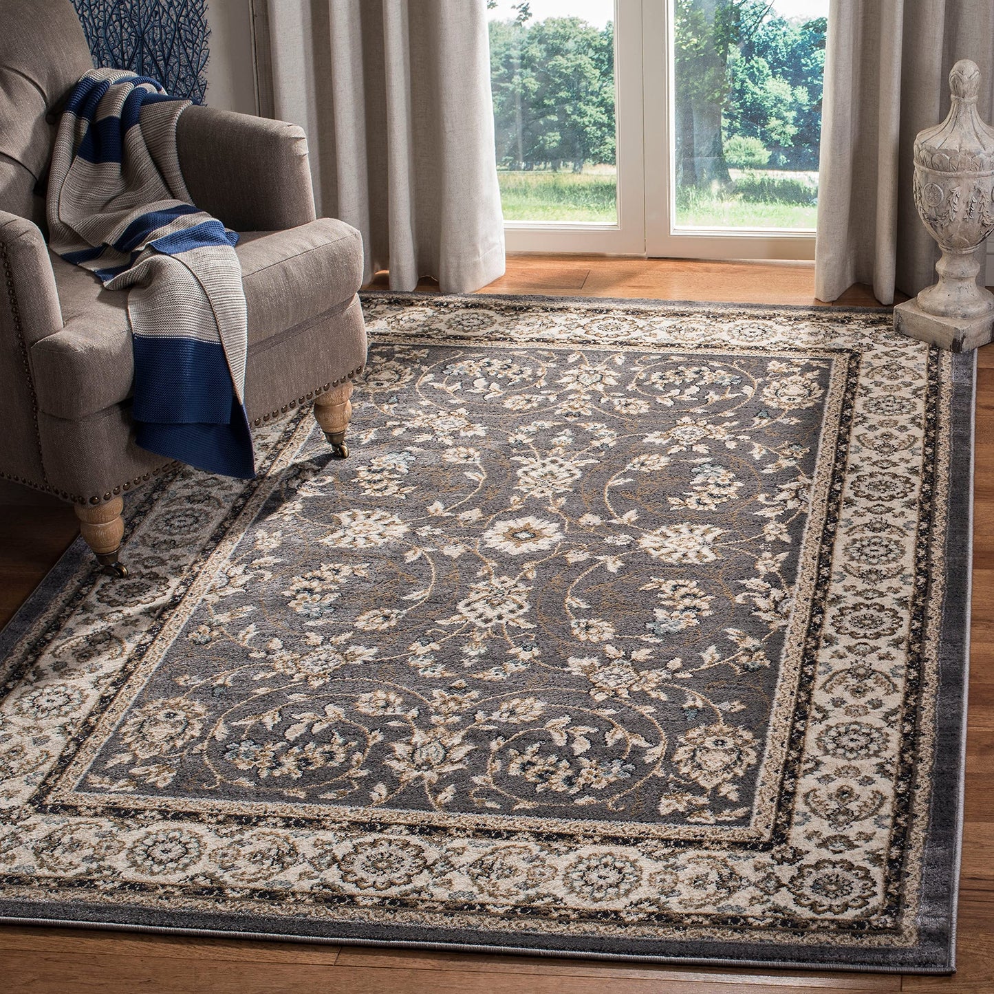 SAFAVIEH Lyndhurst Collection Accent Rug - 3'3" x 5'3", Light Beige & Anthracite, Design, Non-Shedding & Easy Care, Ideal for High Traffic Areas in Entryway, Living Room, Bedroom (LNH340K)