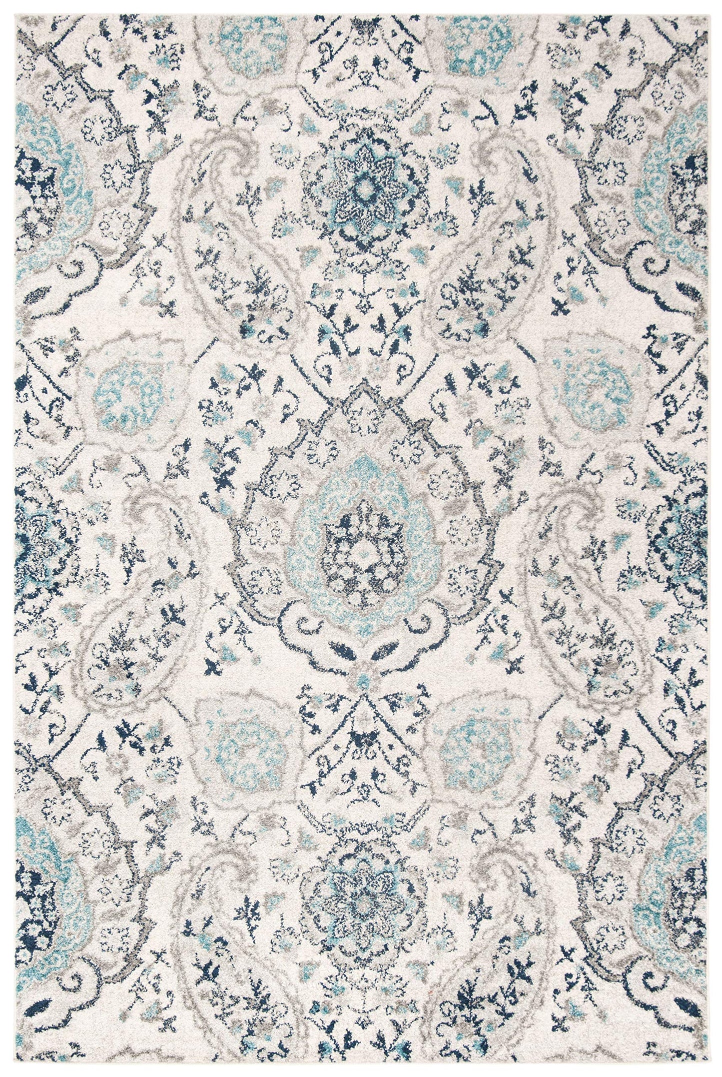 SAFAVIEH Madison Collection Accent Rug - 4' x 6', Cream & Light Grey, Boho Chic Glam Paisley Design, Non-Shedding & Easy Care, Ideal for High Traffic Areas in Entryway, Living Room, Bedroom (MAD600C)
