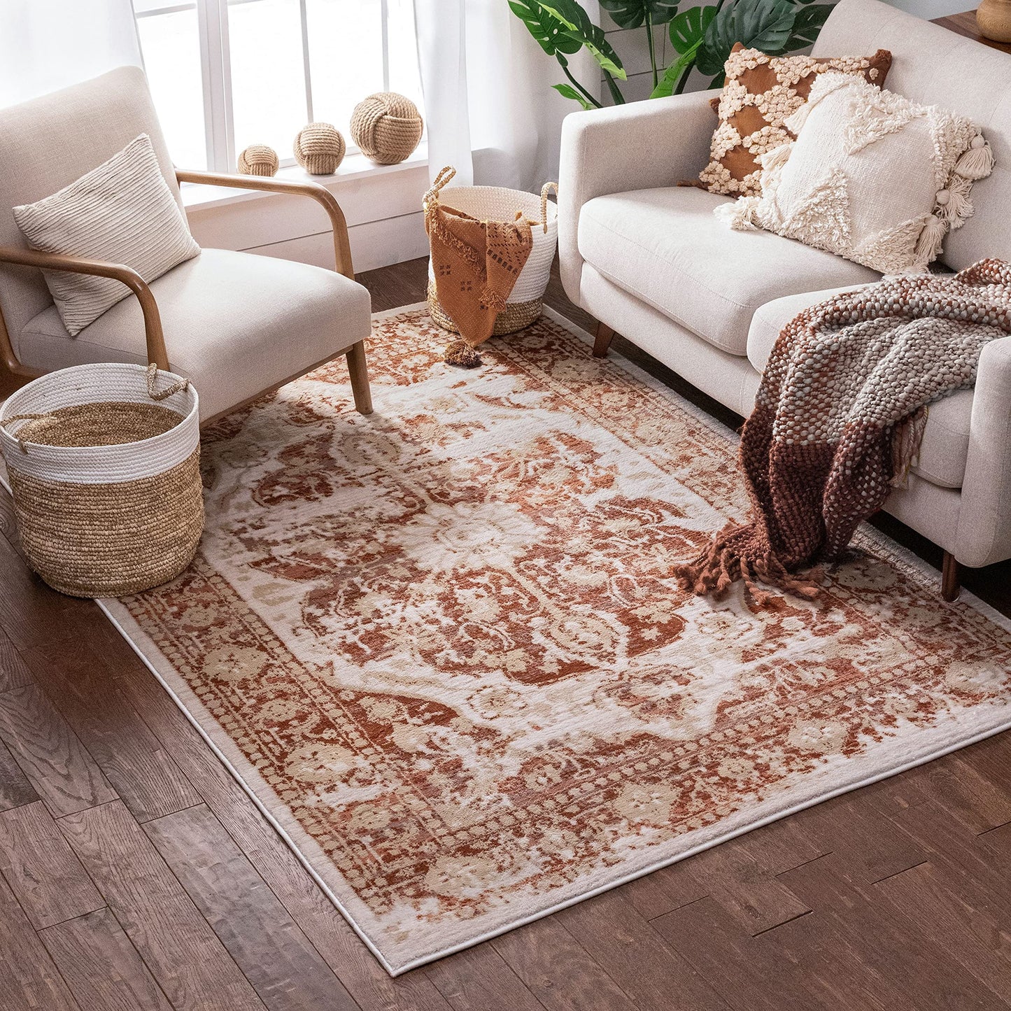 Well Woven Kensington Maxwell Copper Modern Medallion Antique Vintage Distressed Area Rug 3'11" x 5'3"