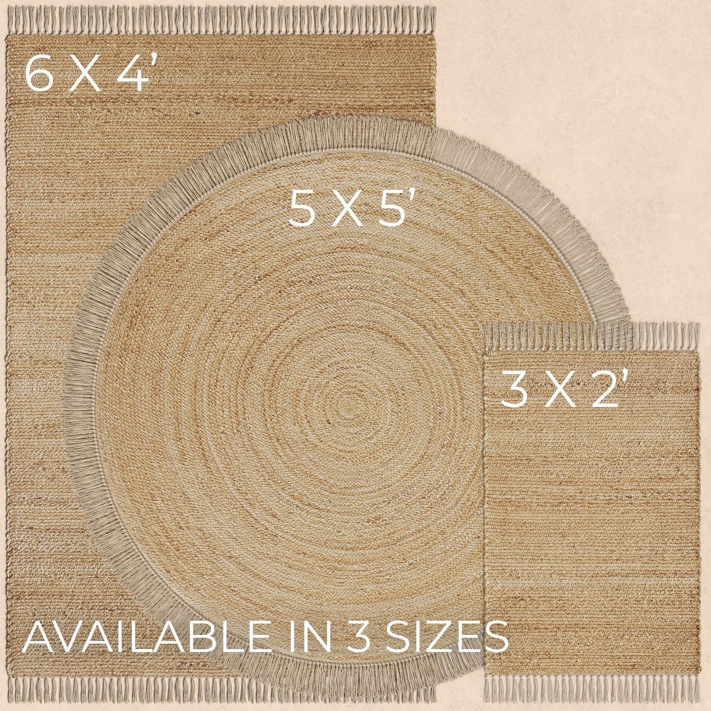 KIBAGA Beautiful Jute Area Rug for Your Home - This Natural 4x6 ft Hand Woven Rug Fits Perfectly Into Your Entry Area, Kitchen Or Living Room - Modern Braided Mat Enhances Any Boho/Farmhouse Decor