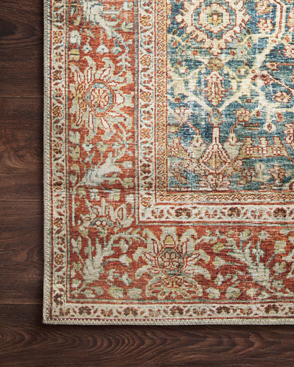 Loloi Layla Collection LAY-04 Ocean/Rust 9'-0" x 12'-0" .13" Thick Area Rug, Soft, Durable, Vintage Inspired, Distressed, Low Pile, Non-Shedding, Easy Clean, Printed, Living Room Rug