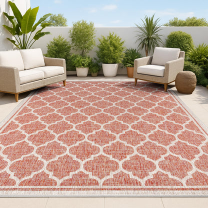 JONATHAN Y Moroccan Trellis Indoor Outdoor Area Rug 9X12 Red/Beige, Trebol Textured Weave for Backyard, Patio, Porch, Easy-Cleaning, High Traffic, Pet-Friendly, Non-Shedding (SMB109C-9)
