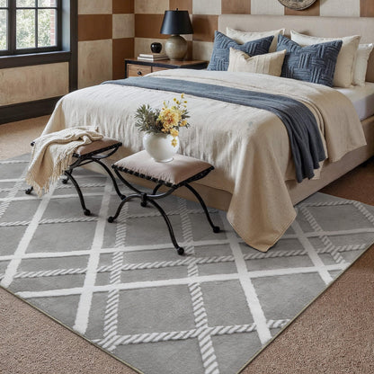 HUGEAR 5x7 Shag Area Rug Grey Modern Neutral Medium Plush Pile Super Soft Indoor Fuzzy Carpet Non Slip Non-Shedding Easy Care 0.5-inch Thick for High Traffic Areas in Living Room Bedroom Dining