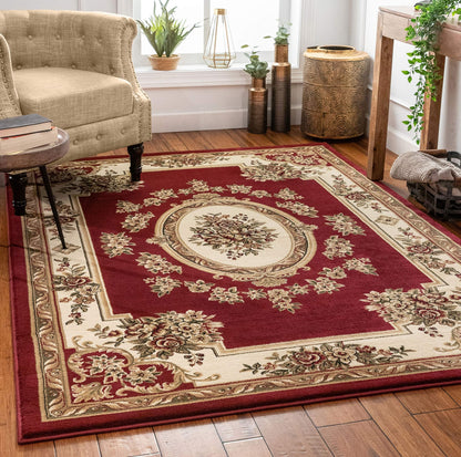Pastoral Medallion Red French European Formal Traditional Area Rug (5'3" x 7'3") Easy to Clean Stain Fade Resistant Shed Free Modern Contemporary Floral Thick Soft Plush Living Dining Room Rug