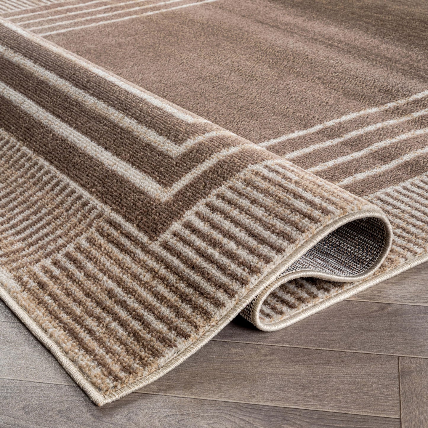 Rugshop Contemporary Geometric Bordered Indoor Area Rug for Living Room,Bedroom,Kitchen Rug Low Pile Rug with Jute Backing 7' 10" x 10' Brown