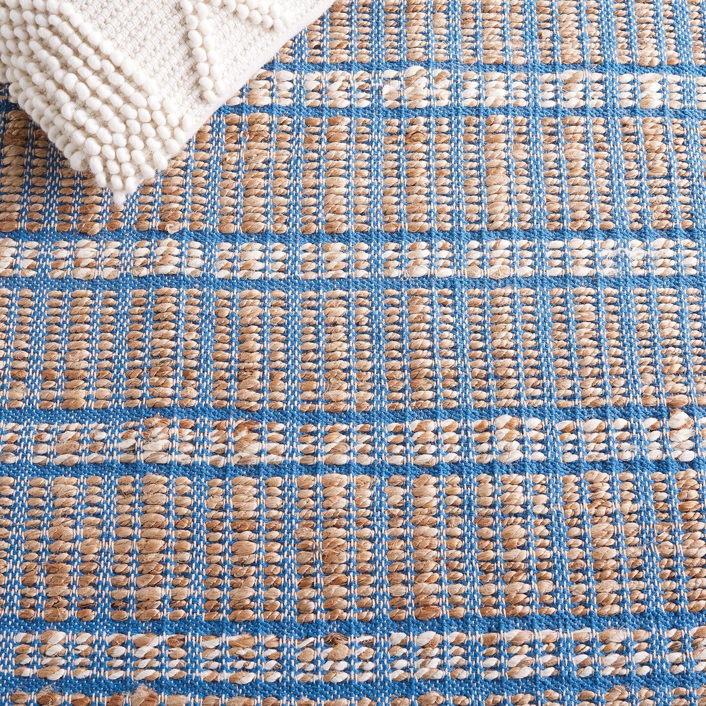 SAFAVIEH Natural Fiber Collection Area Rug - 9' x 12', Blue & Natural, Handmade Boho Stripe Farmhouse Rustic Jute & Cotton Jute, Ideal for High Traffic Areas in Living Room, Bedroom (NFB656M)