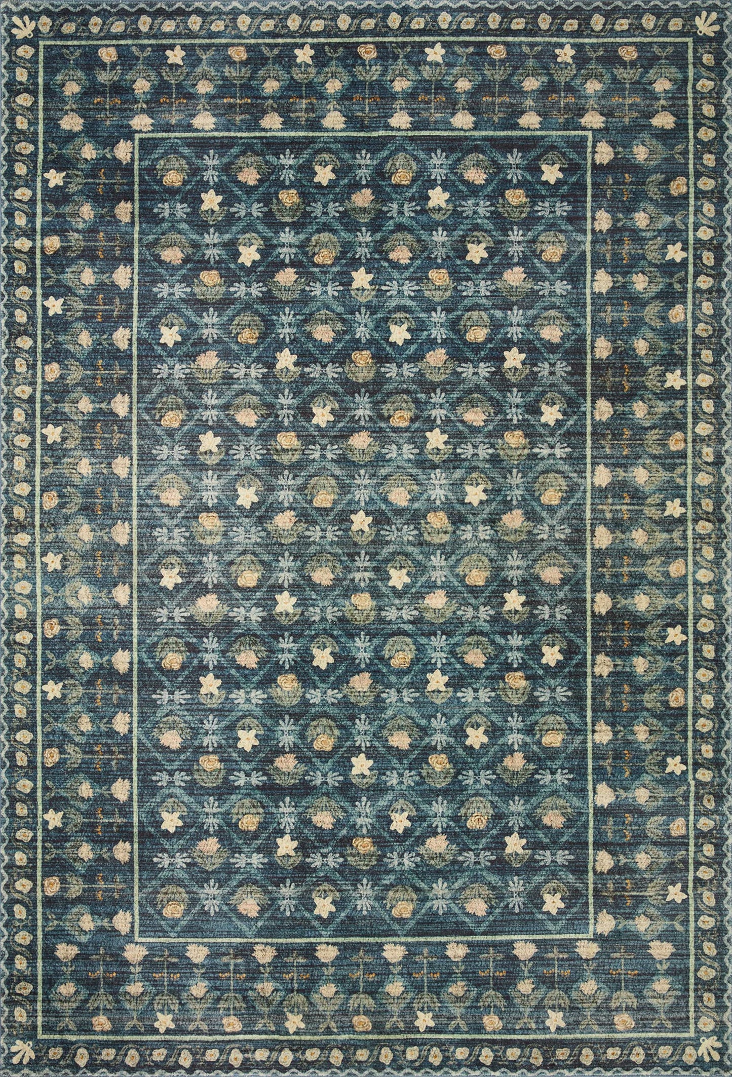 Loloi Rifle Paper Co. Eden Collection EDE-03 Lattice Indigo 8'-6" x 11'-6" Area Rug feat. CloudPile™