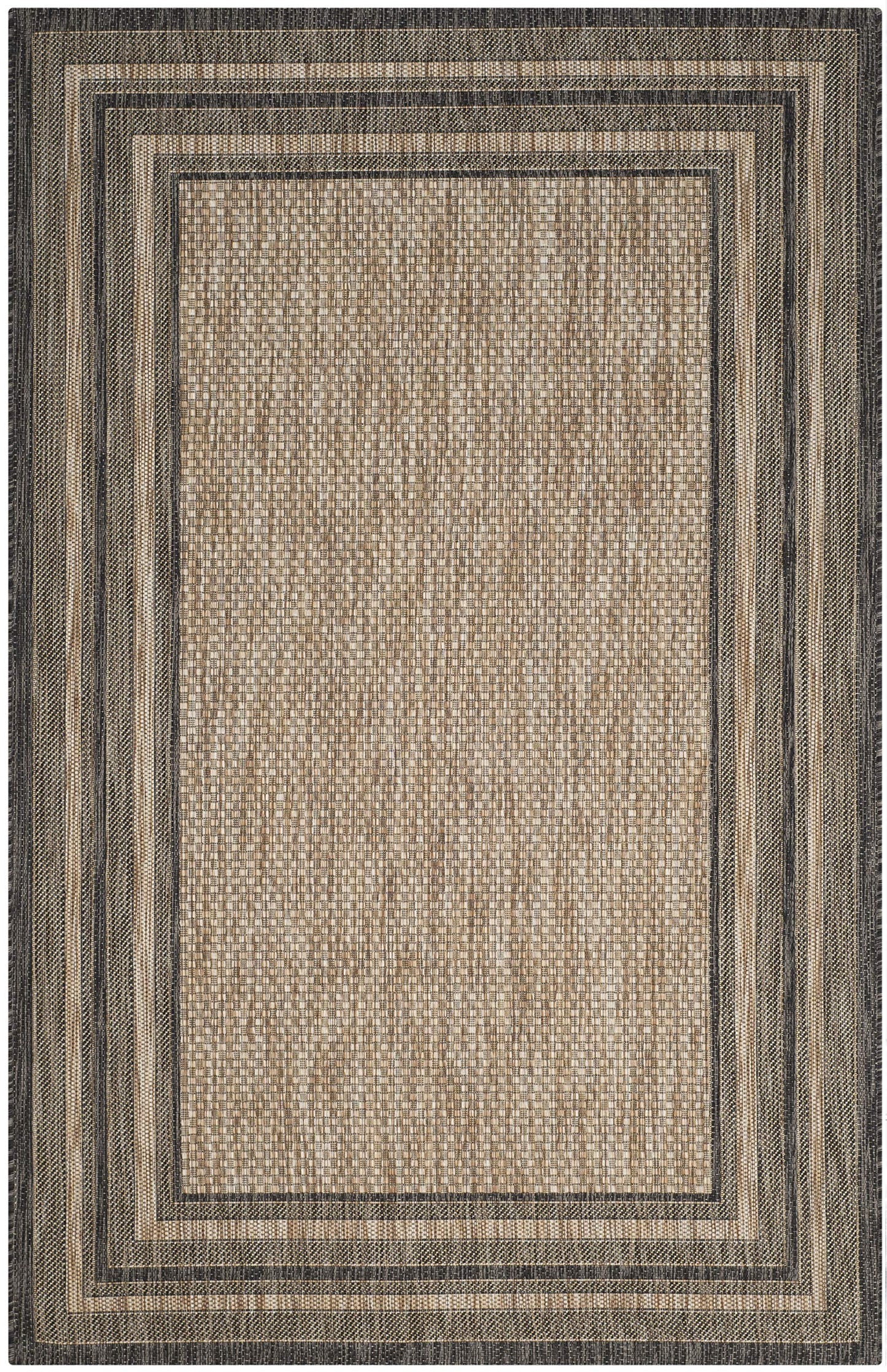 SAFAVIEH Courtyard Collection 4' x 5'7" Natural / Black CY8475 Indoor/ Outdoor Waterproof Easy-Cleaning Patio Backyard Mudroom Accent-Rug