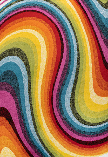 JONATHAN Y Flow Abstract Swirl Indoor Area Rug 3x5, Red/Yellow/Blue, Modern, Coastal, Easy-Cleaning for Living Room, Bedroom, Kitchen, Pet Friendly, Non-Shedding (DZC100A-3)