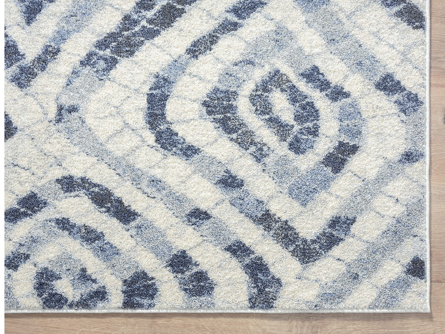 Abani Geometric Blue & Ivory Mosaic Design 4' x 6' Area Rug - No-Shed Premium Contemporary Style Bedroom Rug Rugs