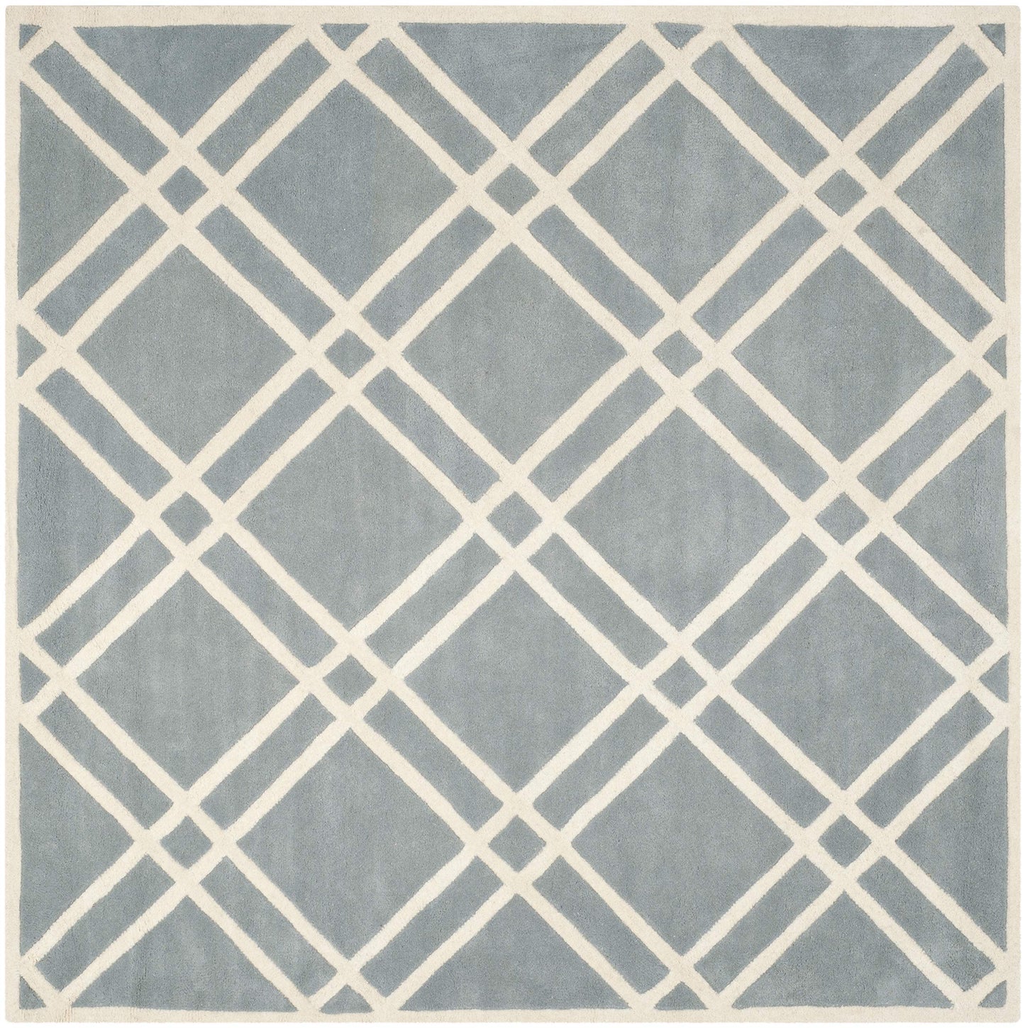 SAFAVIEH Chatham Collection Area Rug - 7' Square, Blue & Ivory, Handmade Diamond Lattice Wool, Ideal for High Traffic Areas in Living Room, Bedroom (CHT740B)