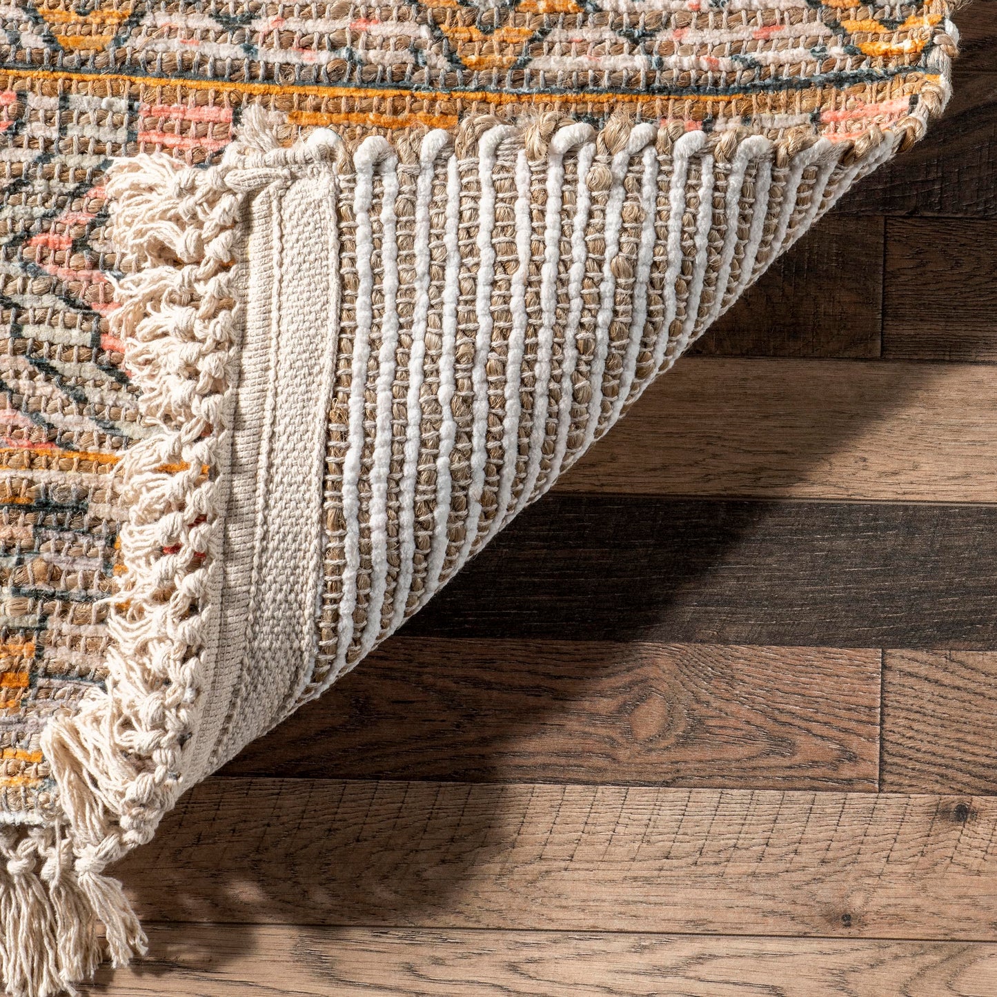 Nuloom Hermina Multicolor/Ivory, 3' x 5', Handmade, Jute, Tribal, Tasseled, Soft and Textured, High Traffic, Stain Resistant, Easy Clean, Durable Runner for Bedroom, Living Room, Dining, Foyer