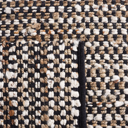 SAFAVIEH Natura Collection Area Rug - 6' Square, Black & Ivory, Handmade Flat Weave Wool & Jute, Ideal for High Traffic Areas in Living Room, Bedroom (NAT349Z)