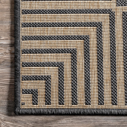 Nuloom Asha Dark Grey/Ivory, 2' x 3', Casual, Striped Border, Soft and Cozy, High Traffic, Stain Resistant, Easy Clean, Durable Area Rug for Indoor/Outdoor Patio, Deck, Porch, Garden, Courtyard
