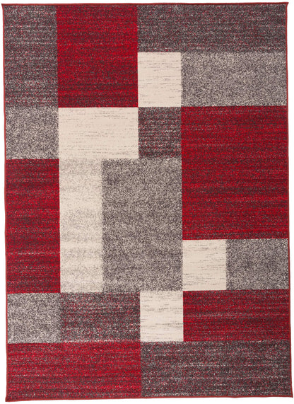 Rugshop Red Modern Geometric Boxes Non-Slip Area Rug Non-Shedding for Living Room, Bedroom and Dining Area, 5'3" x 7'3"