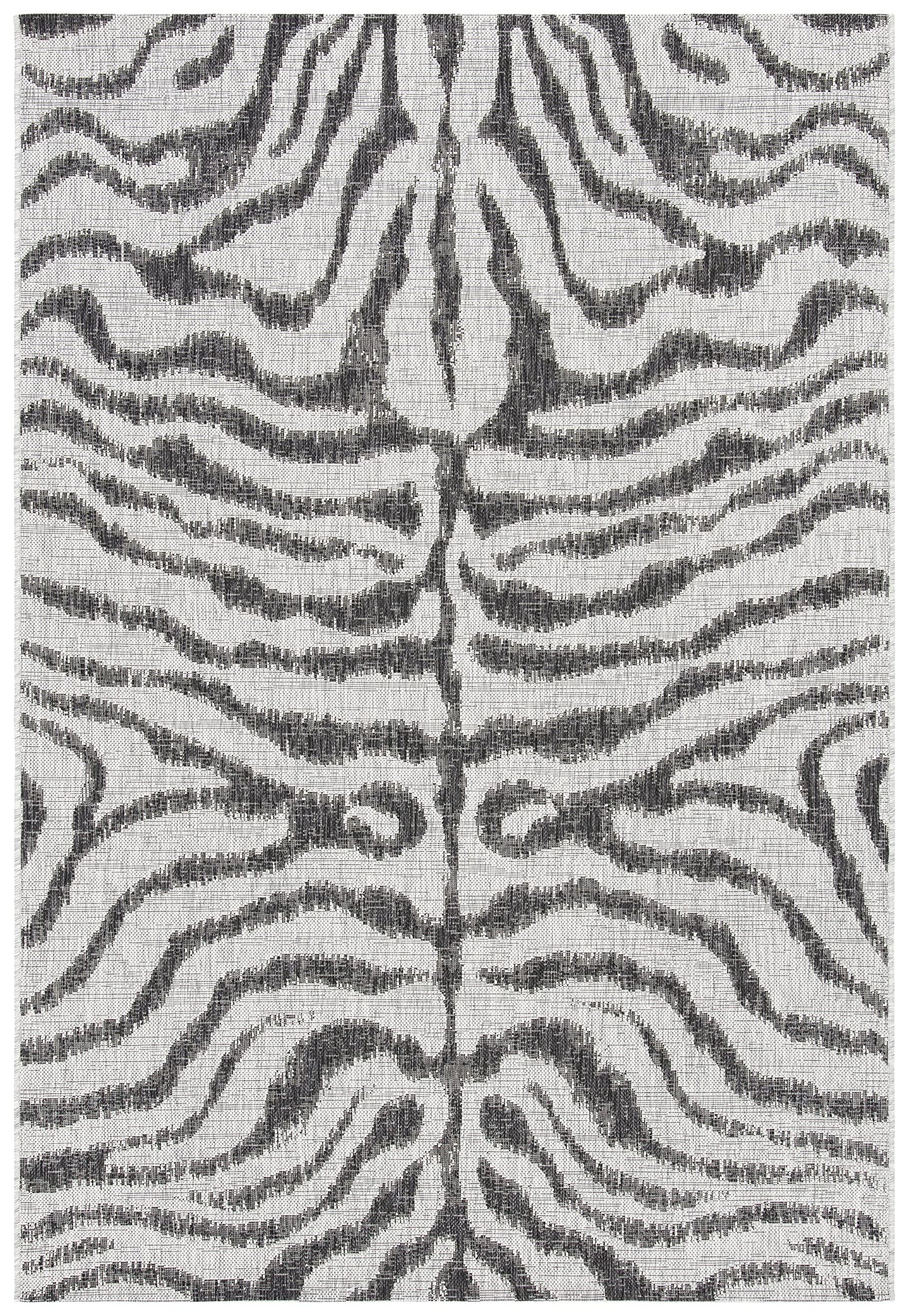 SAFAVIEH Washable Rug Outdoor Courtyard Collection - 9' x 12', Grey & Black, Zebra Print Design, Non-Shedding & Easy Cleaning, Ideal for Patio, Backyard, Mudroom (CY8444-37612)