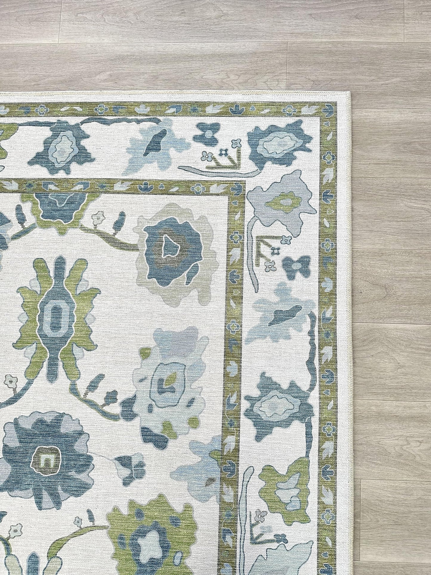 Fame Living Green Oushak Rug, Modern, Vintage, Turkish, Eclectic, Floral, Pastel, Washable, Area Rugs for Living Room, Dining, Bedroom, Office, Entryway, Foyer, Playroom, Nursery, 5'x6'9"