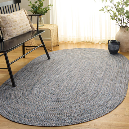 SAFAVIEH Braided Collection Area Rug - 6' x 9' Oval, Navy & Beige, Handmade, Ideal for Living Room, Bedroom, Dining Space (BRD376N)