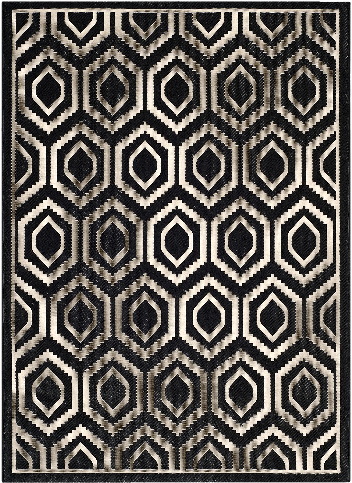 SAFAVIEH Washable Rug Outdoor Courtyard Collection - 4' x 5'7", Black & Beige, Non-Shedding & Easy Cleaning, Ideal for Patio, Backyard, Mudroom (CY6902-266)