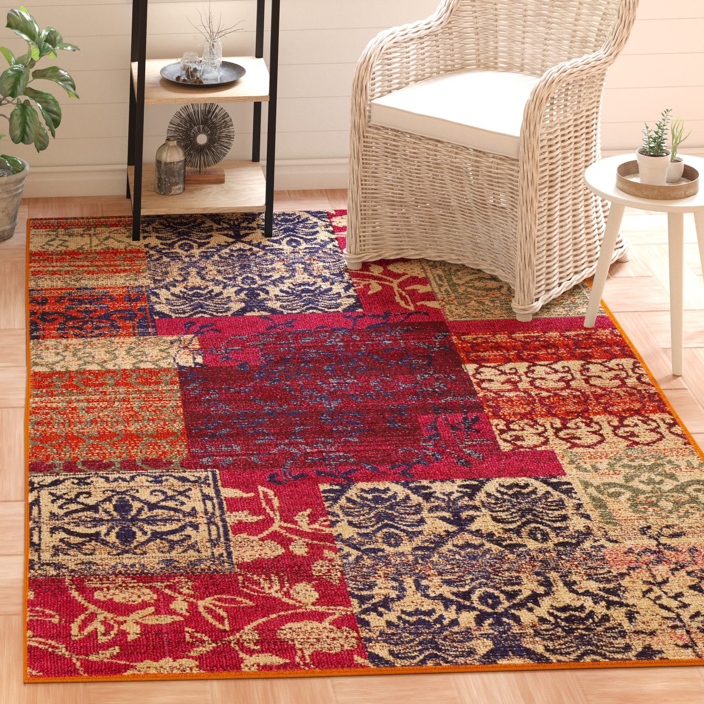 SAFAVIEH Monaco Collection Area Rug - 5'1" x 7'7", Multi, Boho Patchwork Design, Non-Shedding & Easy Care, Ideal for High Traffic Areas in Living Room, Bedroom (MNC211F)