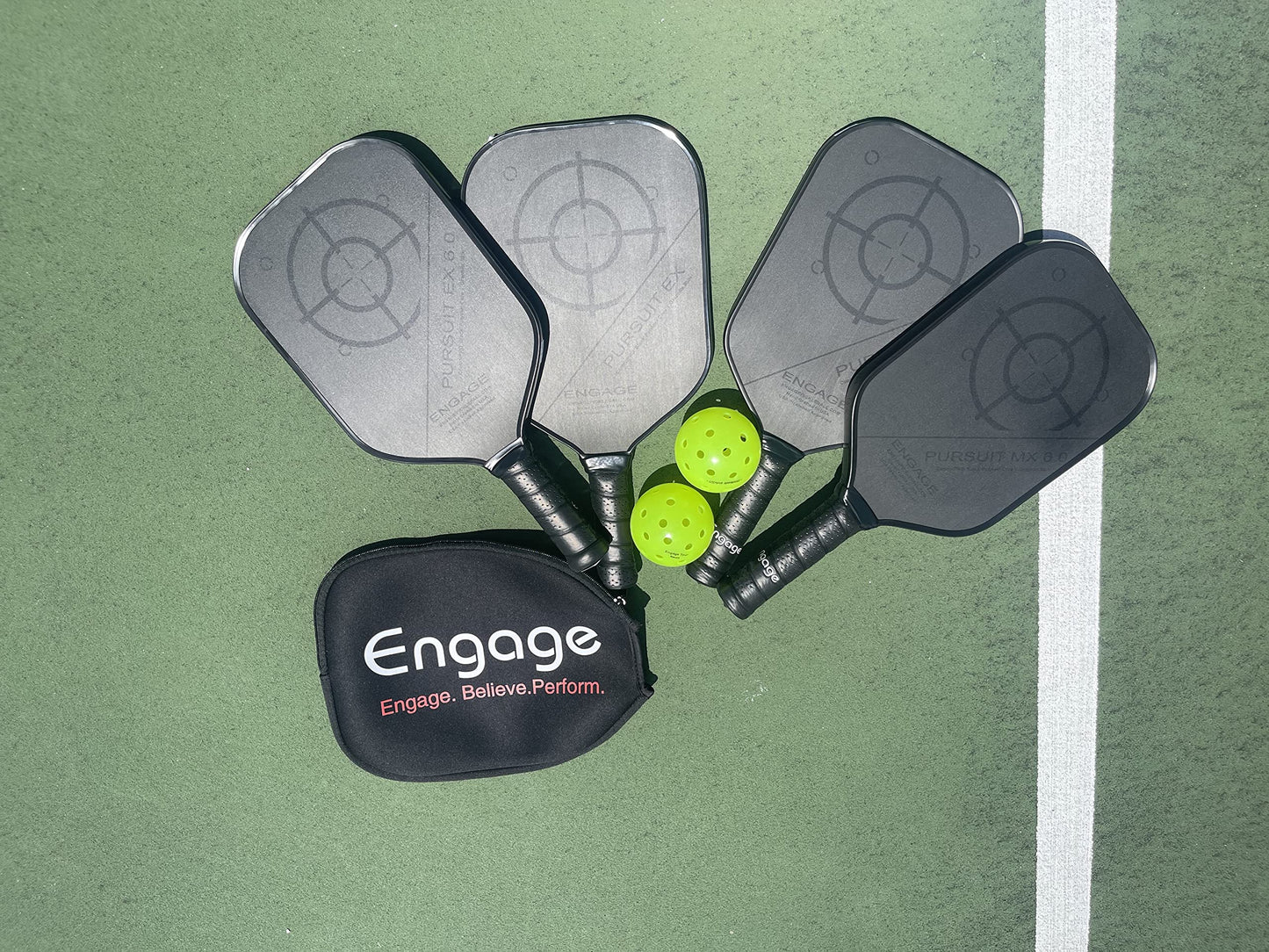 Engage Pickleball Pursuit EX 6.0 Pickleball Paddle - Graphite Pickleball Paddle with Black Core - USAPA Approved Pickleball Paddles - Pickleball Rackets for Adults - Made in USA - Standard (Black)