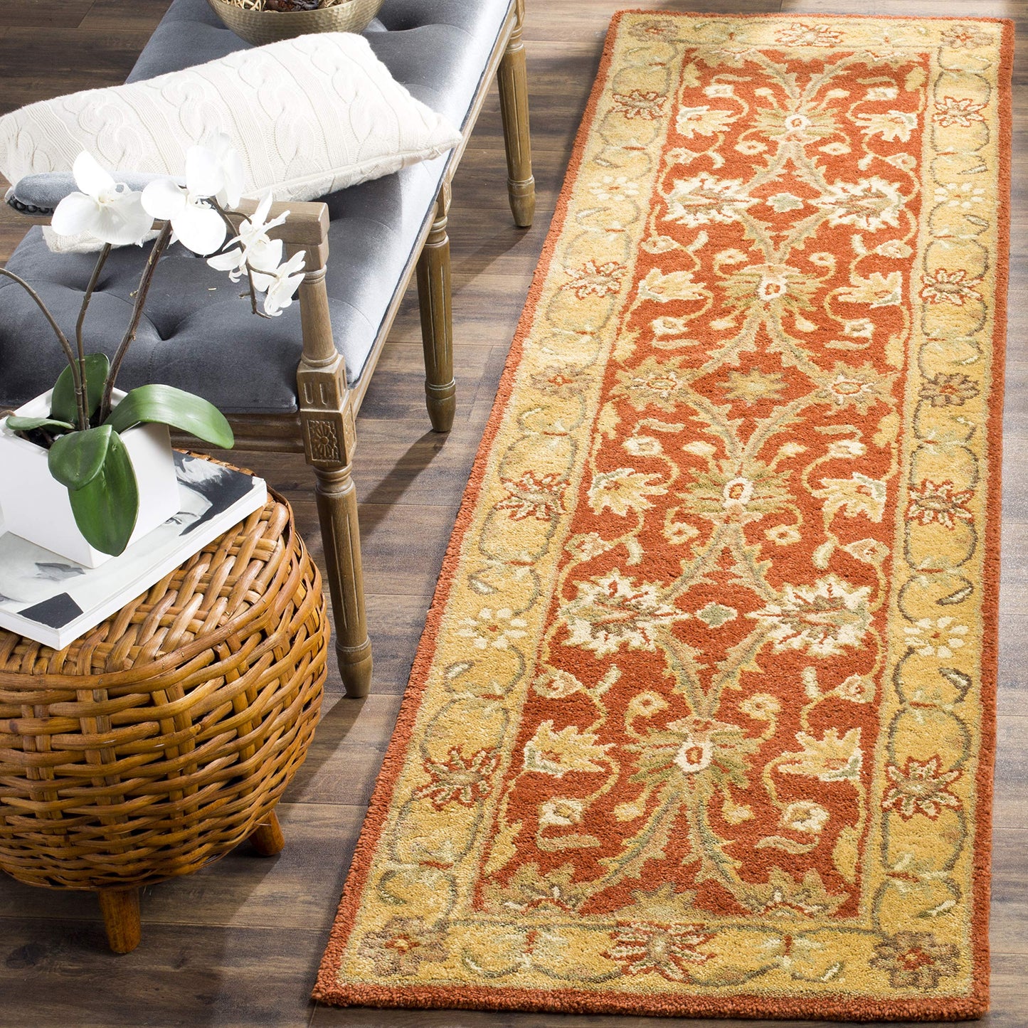 SAFAVIEH Antiquity Collection Runner Rug - 2'3" x 6', Rust & Gold, Handmade Traditional Oriental Wool, Ideal for High Traffic Areas in Living Room, Bedroom (AT249C)