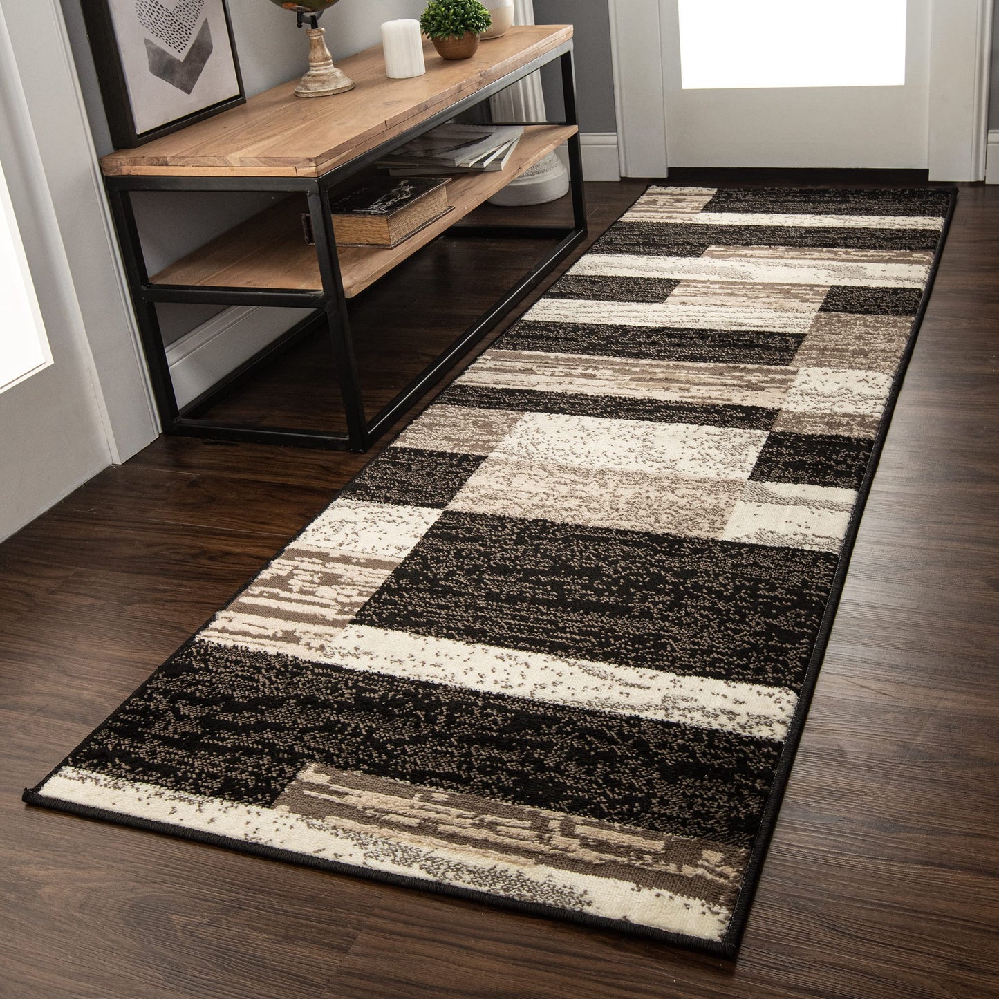 Superior Rockwood Modern Geometric Indoor Area Rug, 2'7" x 8', Chocolate