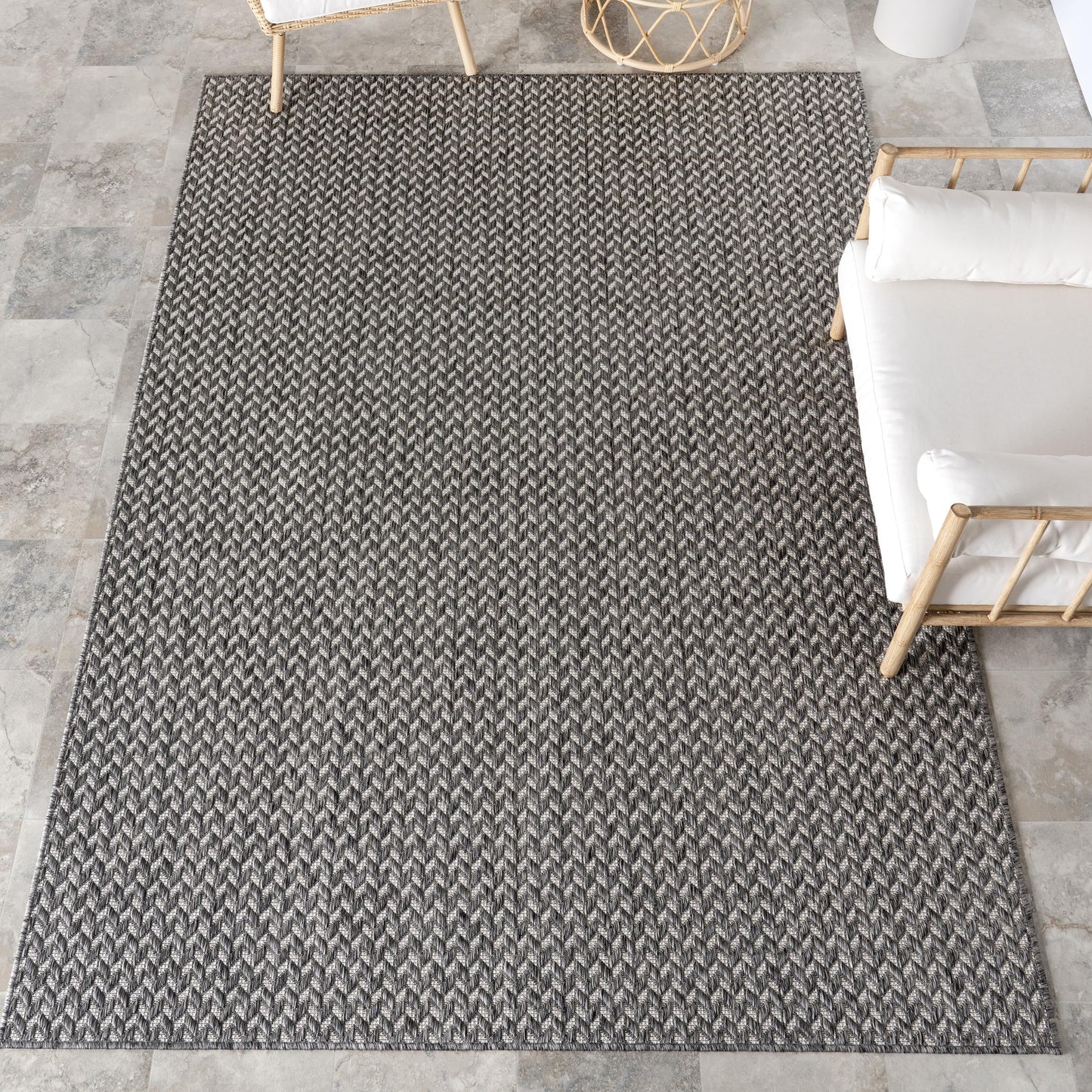 Nuloom Outdoor Performance Camryn Grey/Ivory, 8' x 10', Herringbone, Soft, High Traffic, Stain Resistant, Easy Clean, Durable Area Rug for Indoor/Outdoor Patio, Deck, Porch, Garden, Courtyard