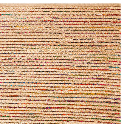 SAFAVIEH Cape Cod Collection Area Rug - 6' Square, Natural & Multi, Handmade Boho Braided Stripe Jute, Ideal for High Traffic Areas in Living Room, Bedroom (CAP307B)