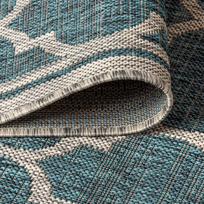 JONATHAN Y Moroccan Trellis Indoor Outdoor Area Rug 8X10 Teal/Gray, Trebol Textured Weave for Backyard, Patio, Porch, Easy-Cleaning, High Traffic, Pet-Friendly, Non-Shedding (SMB109E-8)