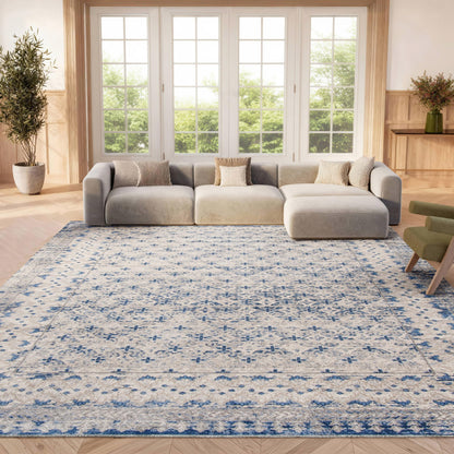SAFAVIEH Brentwood Collection Area Rug - 9' x 12', Light Grey & Blue, Traditional Oriental Distressed Design, Non-Shedding & Easy Care, Ideal for High Traffic Areas in Living Room, Bedroom (BNT899G)