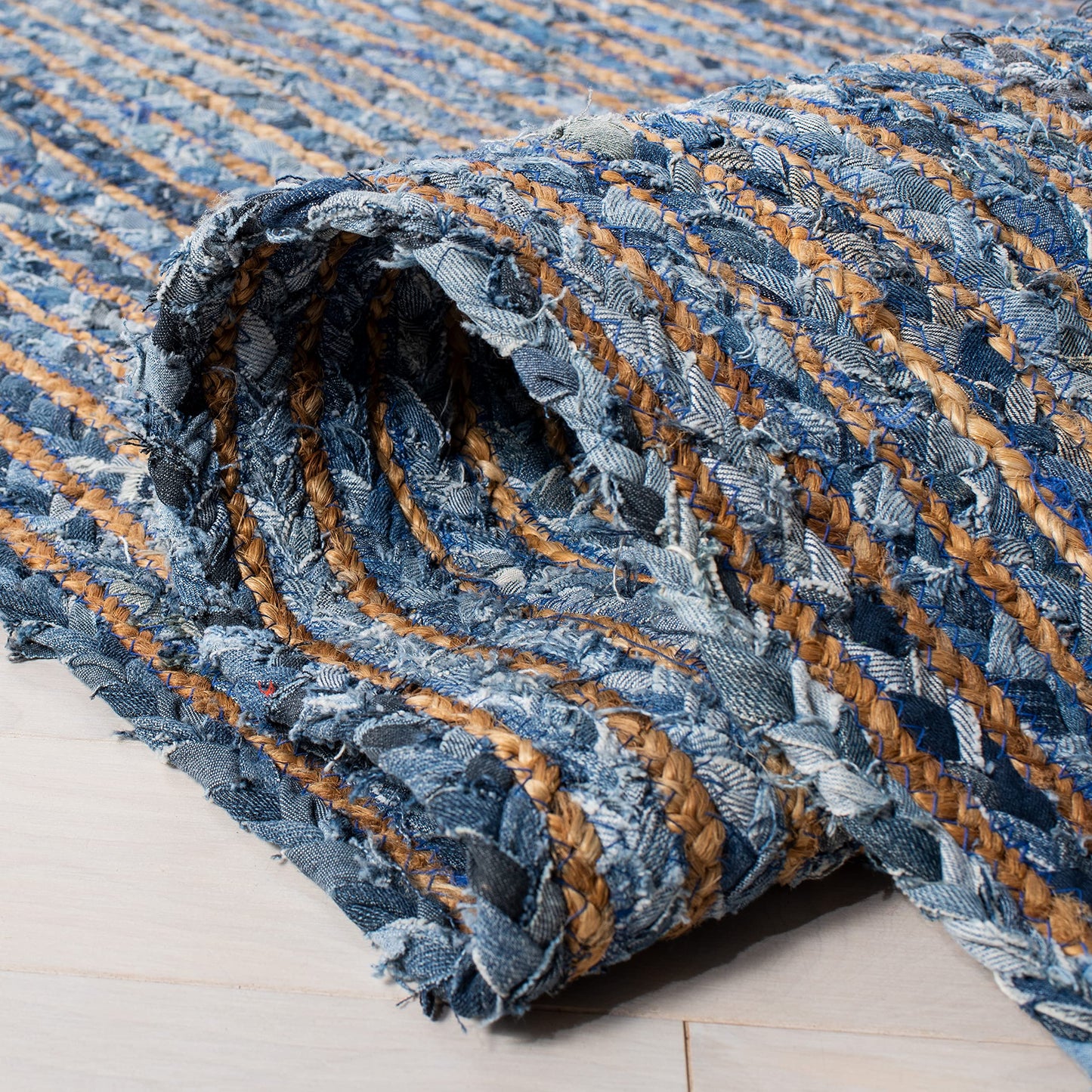 SAFAVIEH Area Rug 6x9 - Cape Cod Collection - Blue & Natural Brown, Handmade Jute & Cotton, Woven Braided Design (CAP202M)