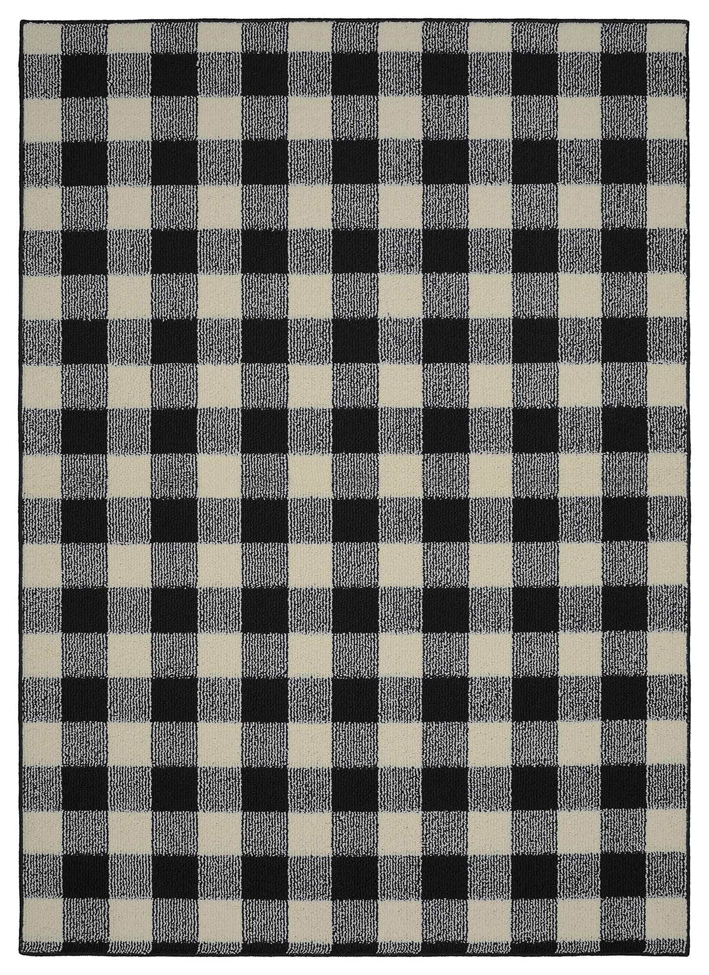 Garland Rug Country Living – Checkered Buffalo Plaid Design, Non-Slip Rubberback, Traditional 5x7 Area Rug for Living Room, Bedroom, Kitchen, Dining Room, Nursery,Black/Ivory