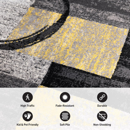 Rugshop Contemporary Circle Design Runner Rug, Non-Shedding Carpet for Hallway, Kitchen, or Entryway, Yellow, 2' x 7'2"