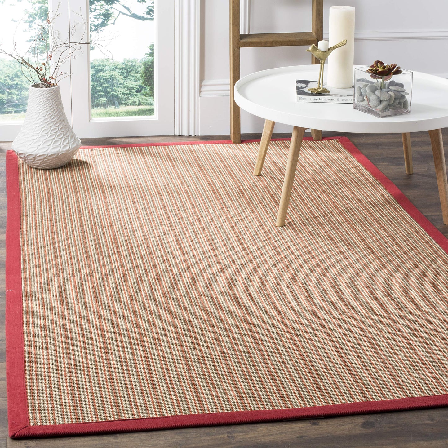 SAFAVIEH Natural Fiber Collection Area Rug - 5' x 7'6", Rust & Rust, Border Stripe Sisal Design, Easy Care, Ideal for High Traffic Areas in Living Room, Bedroom (NF442B)