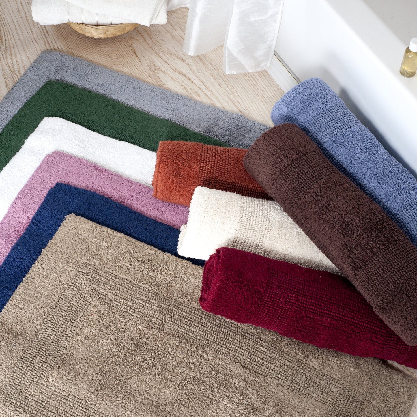Lavish Home Reversible Long Bath Mat - 60x24-Inch Plush Cotton Bathroom Runner - Machine Washable Bath Mats for Bathroom, Kitchen, or Laundry Room (Green)