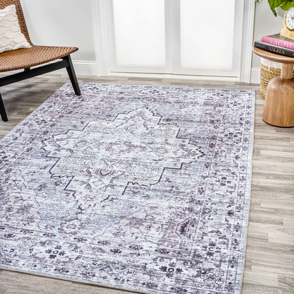 JONATHAN Y Machine Washable Gray/Purple Indoor Area Rug 4X6 ft, Didim Boho Medallion for Living Room, Bedroom, Kitchen, Office, Easy-Cleaning, High Traffic, Pet-Friendly, Non-Shedding (WSH102A-4)