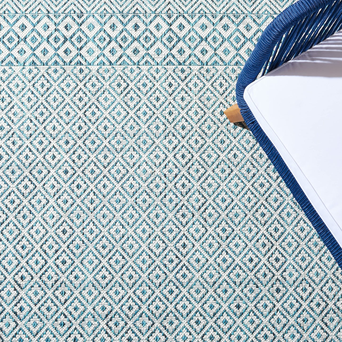 SAFAVIEH Courtyard Collection 2' x 3'7" Ivory/Aqua CY8235 Moroccan Boho Indoor/ Outside Waterproof Easy cleansingPatio Backyard Mudroom Accent Mat