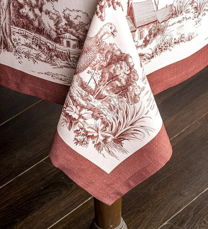 Maison d' Hermine Table Cloth Rectangle Table 100% Cotton 60 x 108 Inches Fall Tablecloth Reusable Everyday Use for Thanksgiving Christmas Decorations Dining Farmhouse Party (Holy Jouy - Brown)