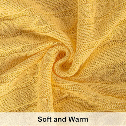 NTBAY 100% Pure Cotton Cable Knit Throw Blanket, Super Soft Warm 51x67 Knitted Throw Blanket for Couch, Sofa, Chair, Bed - Extra Cozy, Machine Washable, Comfortable Home Decor, Yellow